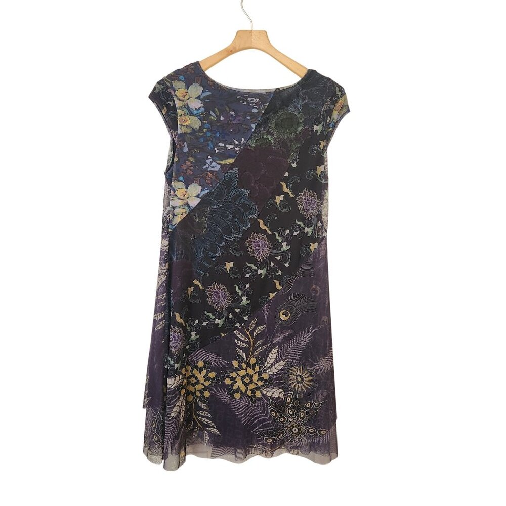Desigual Sleeveless Floral Patchwork Midi Dress Flowy Sheer Dark Bohemian Fairy - Picture 2 of 11